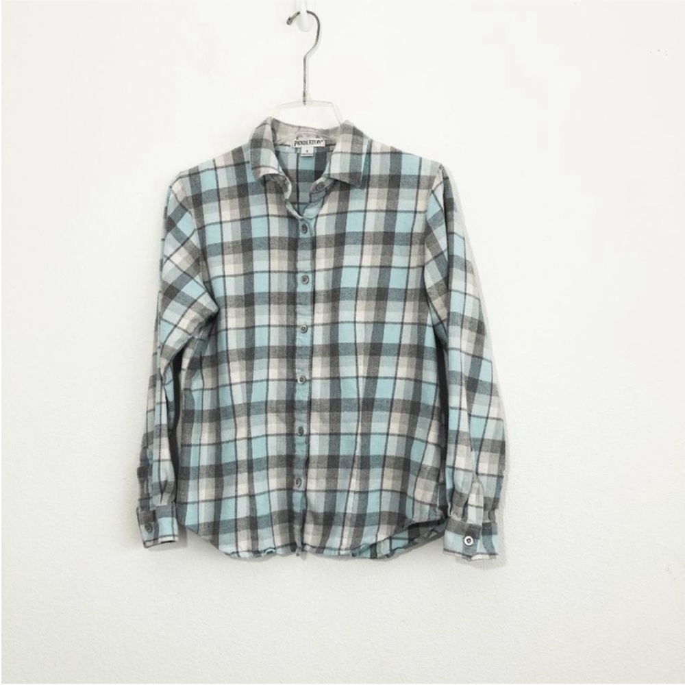 Pendleton Cotton Plaid Flannel Button Up Shirt Women's Small Blue/Gray